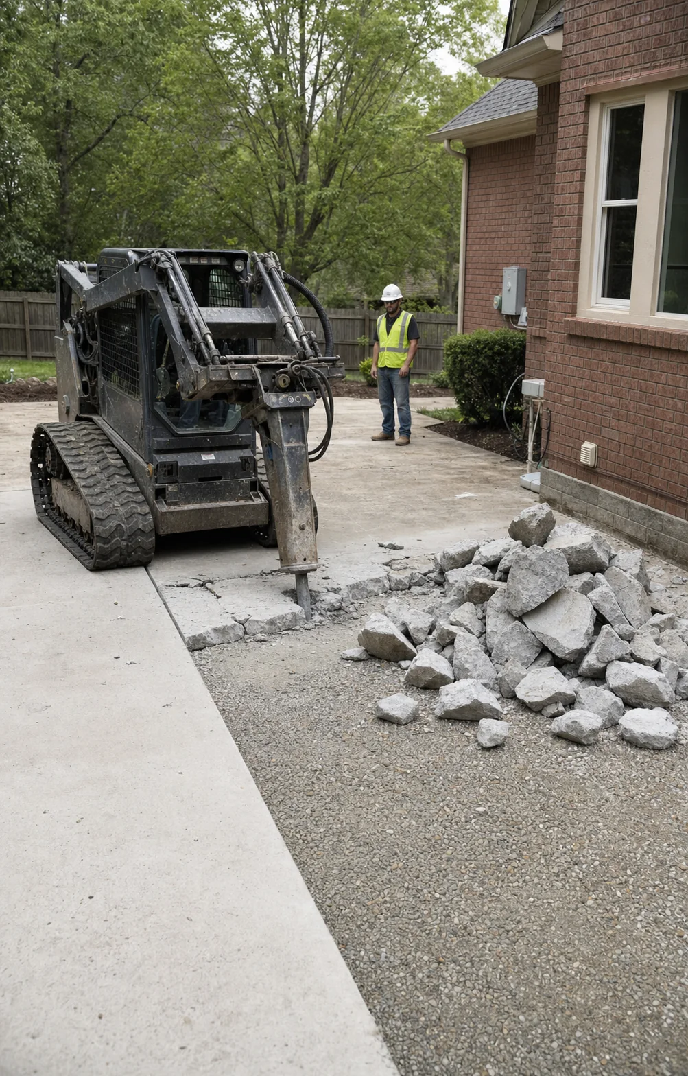 Concept visualization of a residential demolition work zone with clear separation around the structure