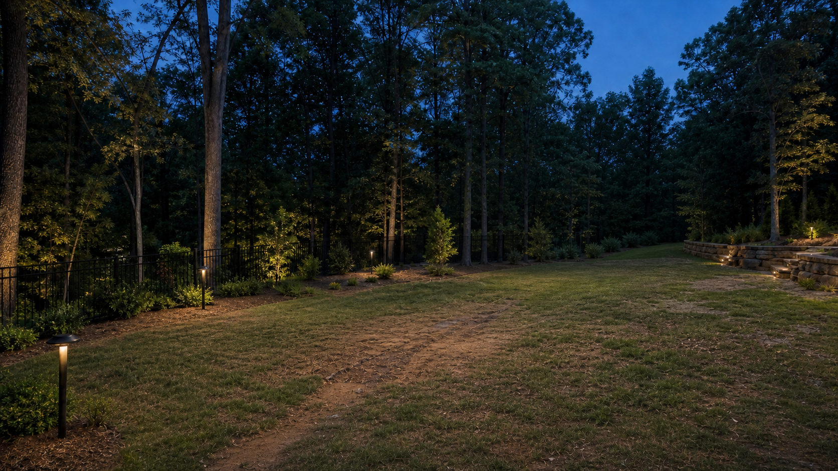 Open residential side yard before a court and gathering-space concept