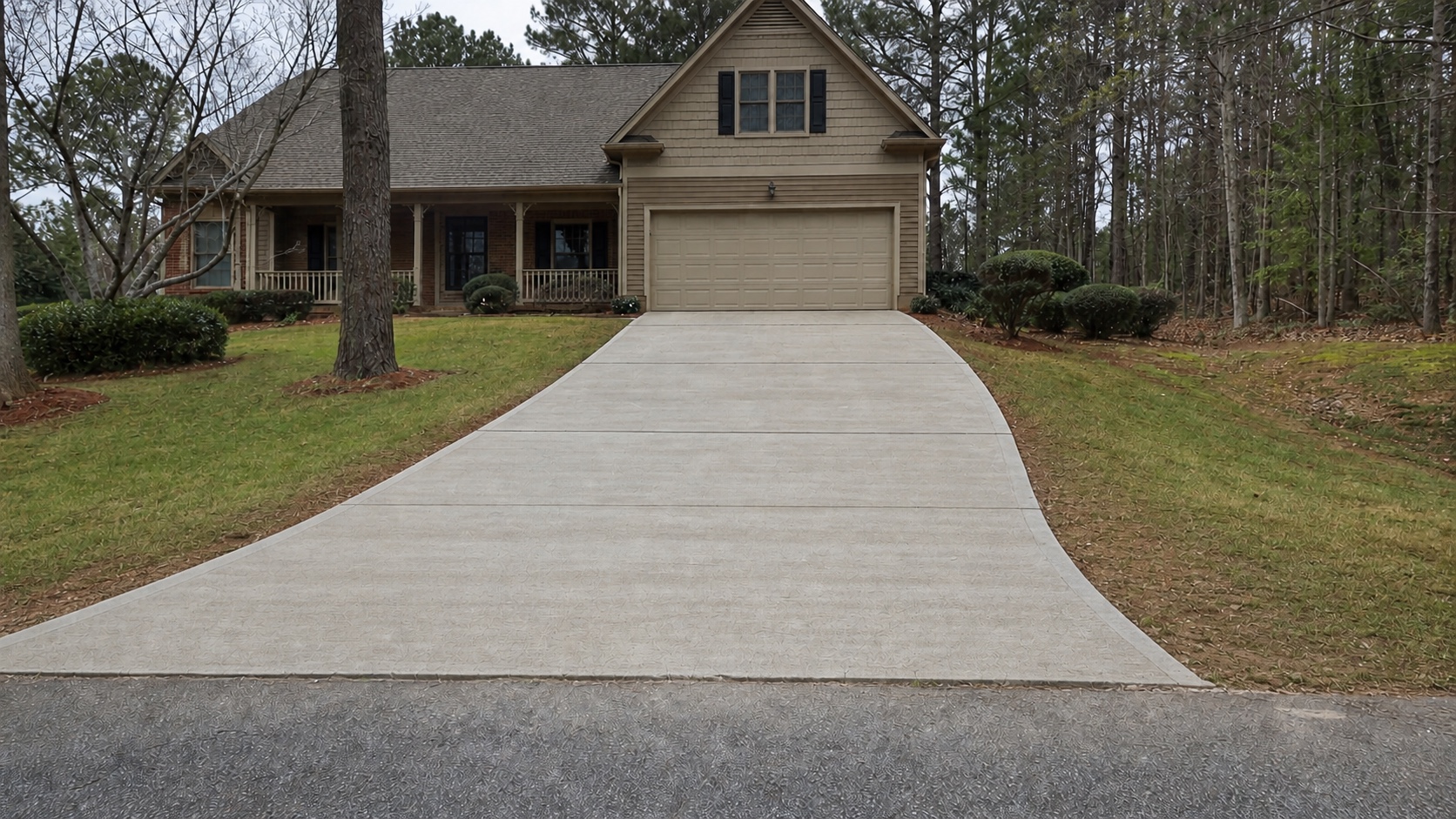 Photorealistic visualization of the same North Georgia driveway after concrete replacement