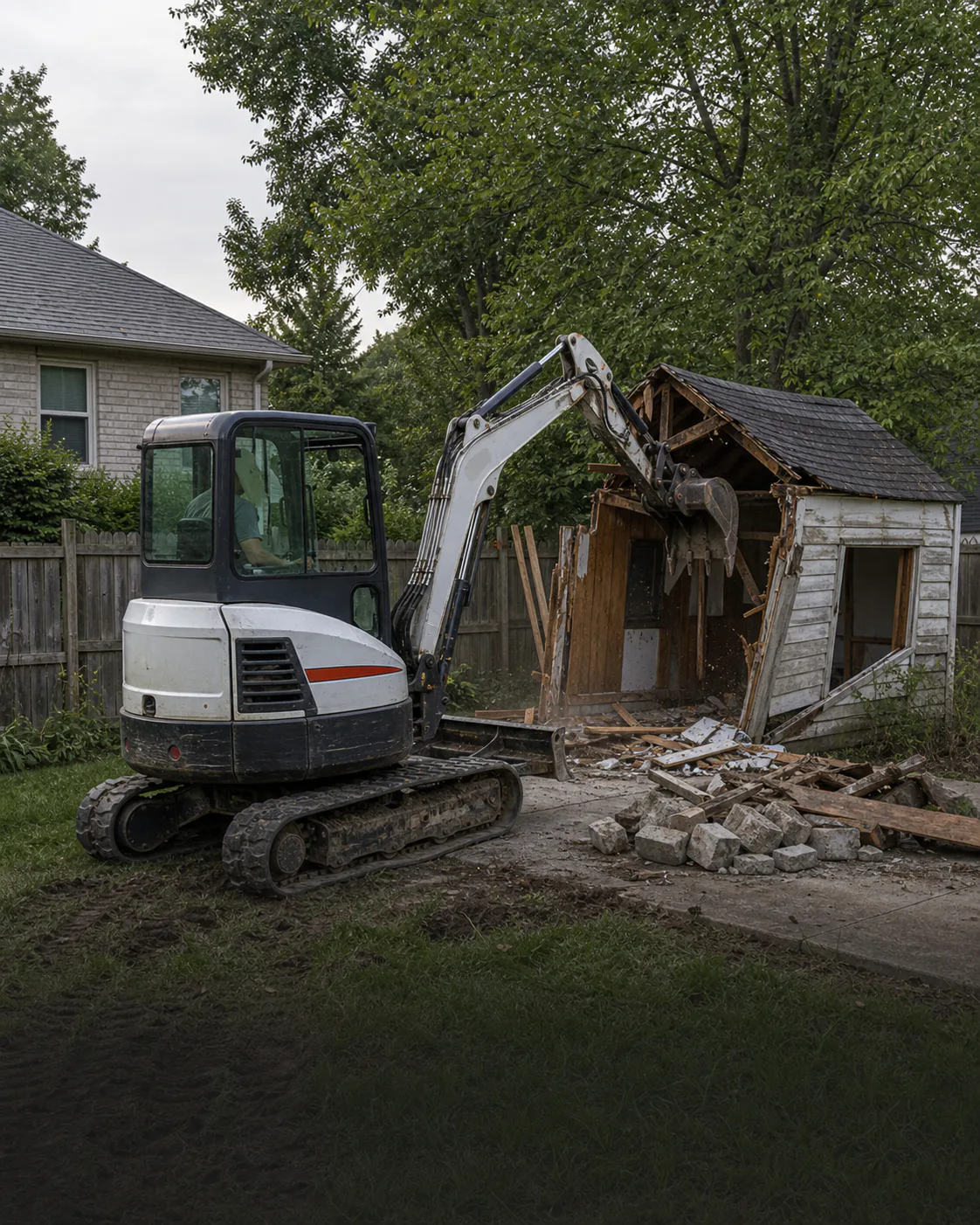 Residential demolition service visualization with a clearly defined work zone